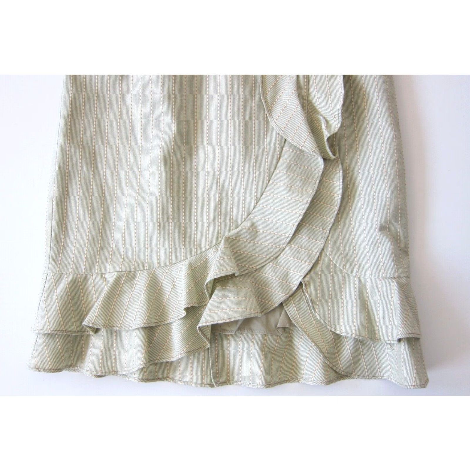 Nanette Lepore Nanette Lepore 100% Cotton Green Orange Pinstripe Ruffle Straight Pencil Skirt 4 Size 27" / US 4 / IT 40 - 5 Thumbnail