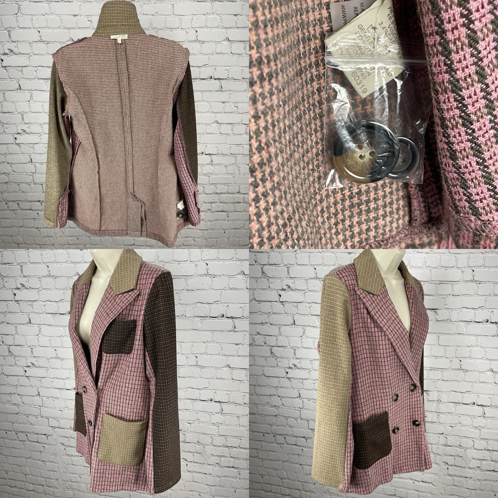 Vintage Mystree Pink & Brown Double Breasted Peak Vented Blazer Size S Womens Size S / US 4 / IT 40 - 8 Thumbnail