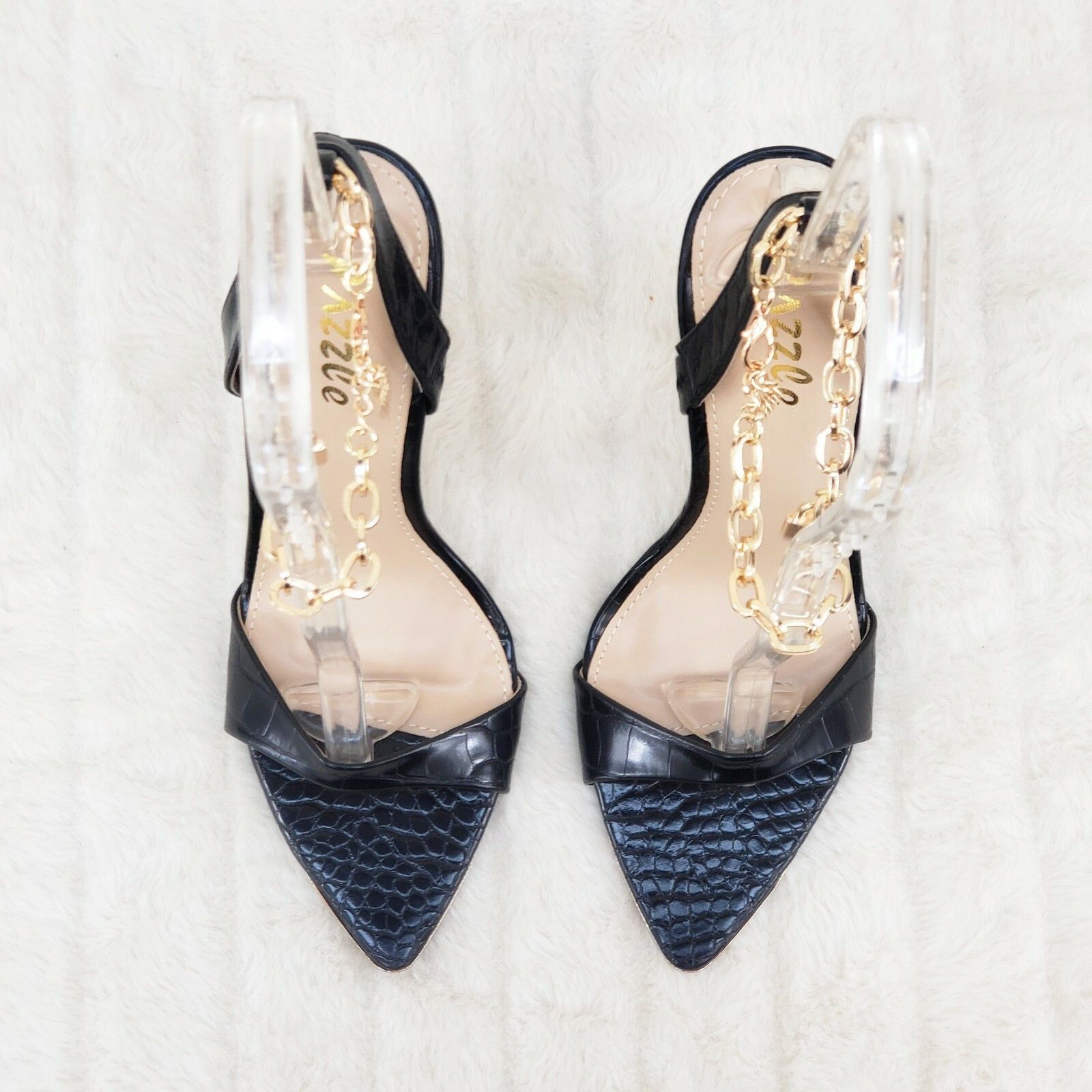 Other Nicely Pad Lock Chain Strap High Heels Metal Toe Tip Shoes B Size US 7 / IT 37 - 7 Thumbnail