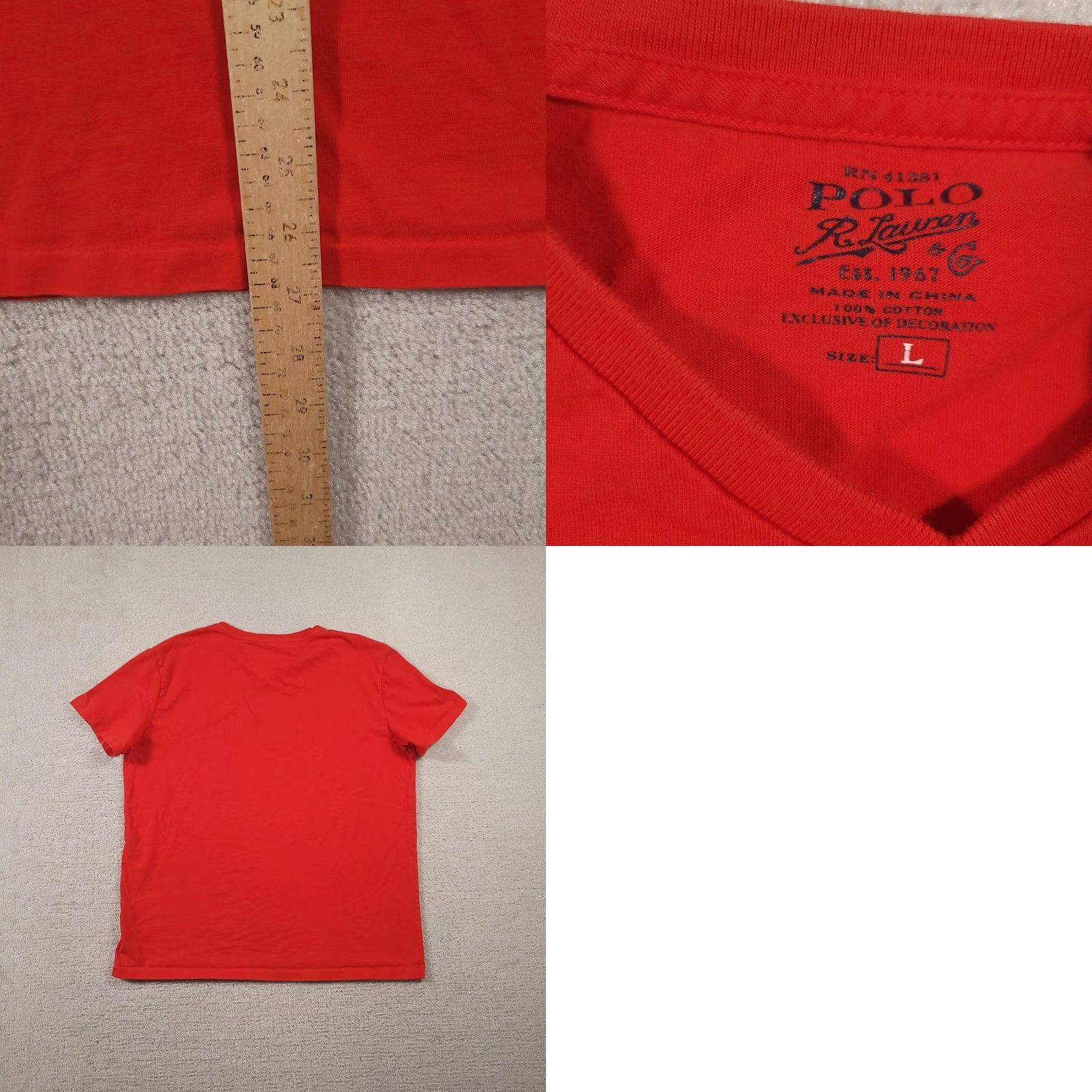 Polo Ralph Lauren Polo Ralph Lauren Shirt Mens Large Red V Neck Cotton T-Shirt Tee Pony Embroidered Blue Pocket? Size US L / EU 52-54 / 3 - 8 Thumbnail