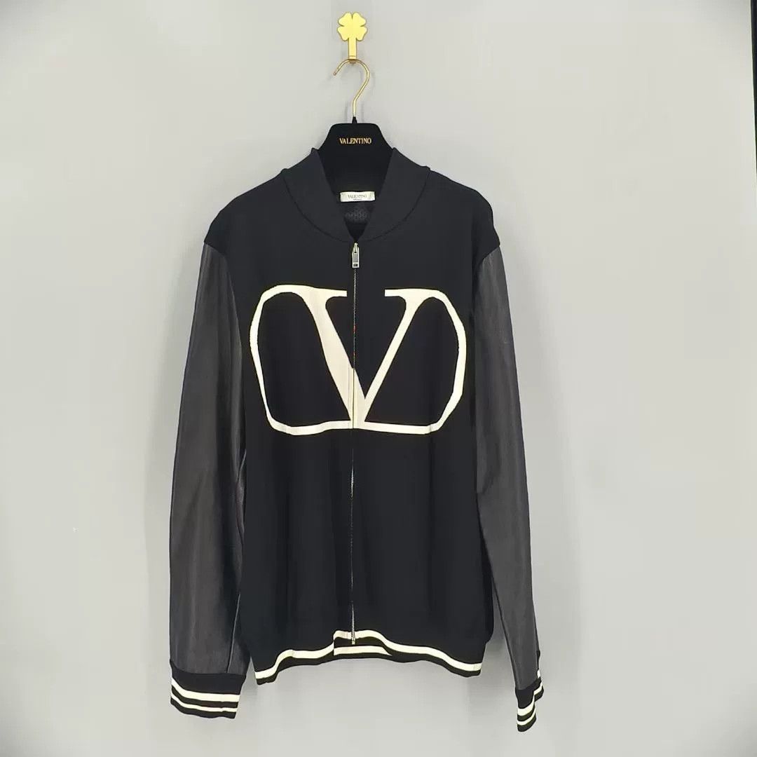 Valentino Leather-Sleeve Knit Jacket