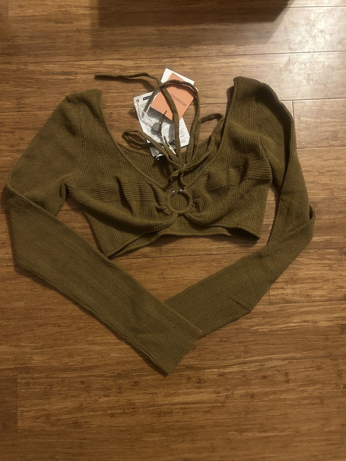 Nanushka NANUSHKA Amra cropped ribbed cotton-blend top Army Green Size L / US 10 / IT 46 - 5 Thumbnail