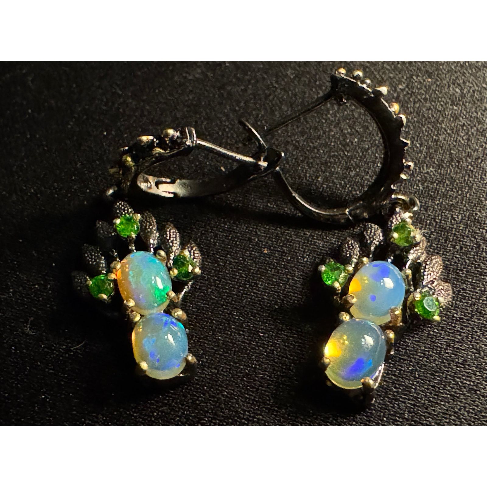 Other 925 Silver Rhodium Oxidized Ethiopian Opal Emerald Earrings Size ONE SIZE - 6 Thumbnail