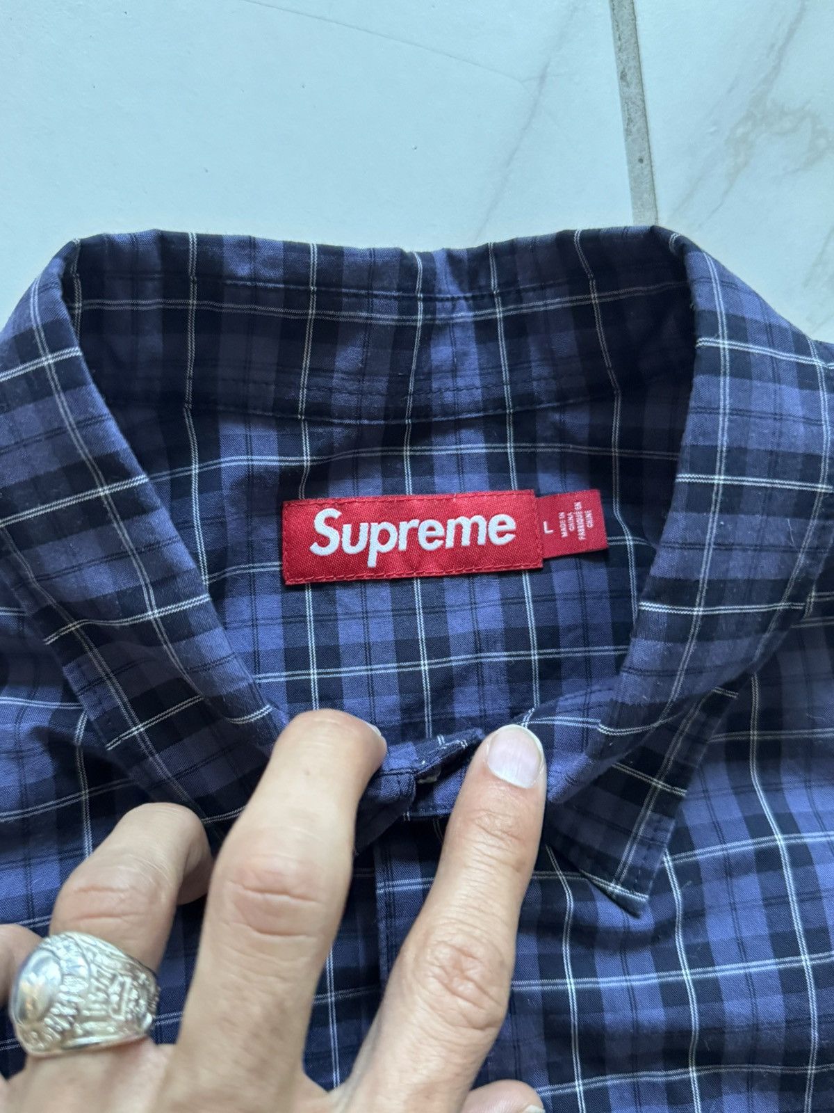 Supreme Loose Fit Mini Plaid S/S Shirt Navy Men's - SS24 - US