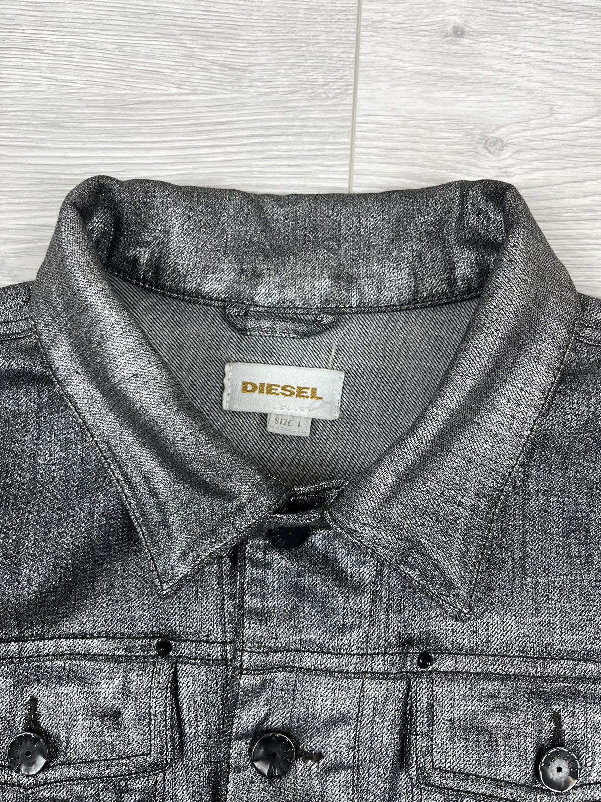 Diesel Diesel Y2K Silver Denim Waxed Trucker Jacket L Size Size L / US 10 / IT 46 - 7 Thumbnail