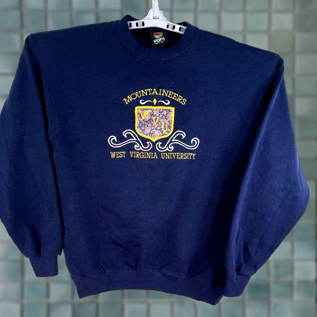 Vintage VTG West Virginia University Mountaineers Embroidered Sweatshirt Adult L Blue Shirt Mens Sunglass? Size US L / EU 52-54 / 3 - 1 Thumbnail
