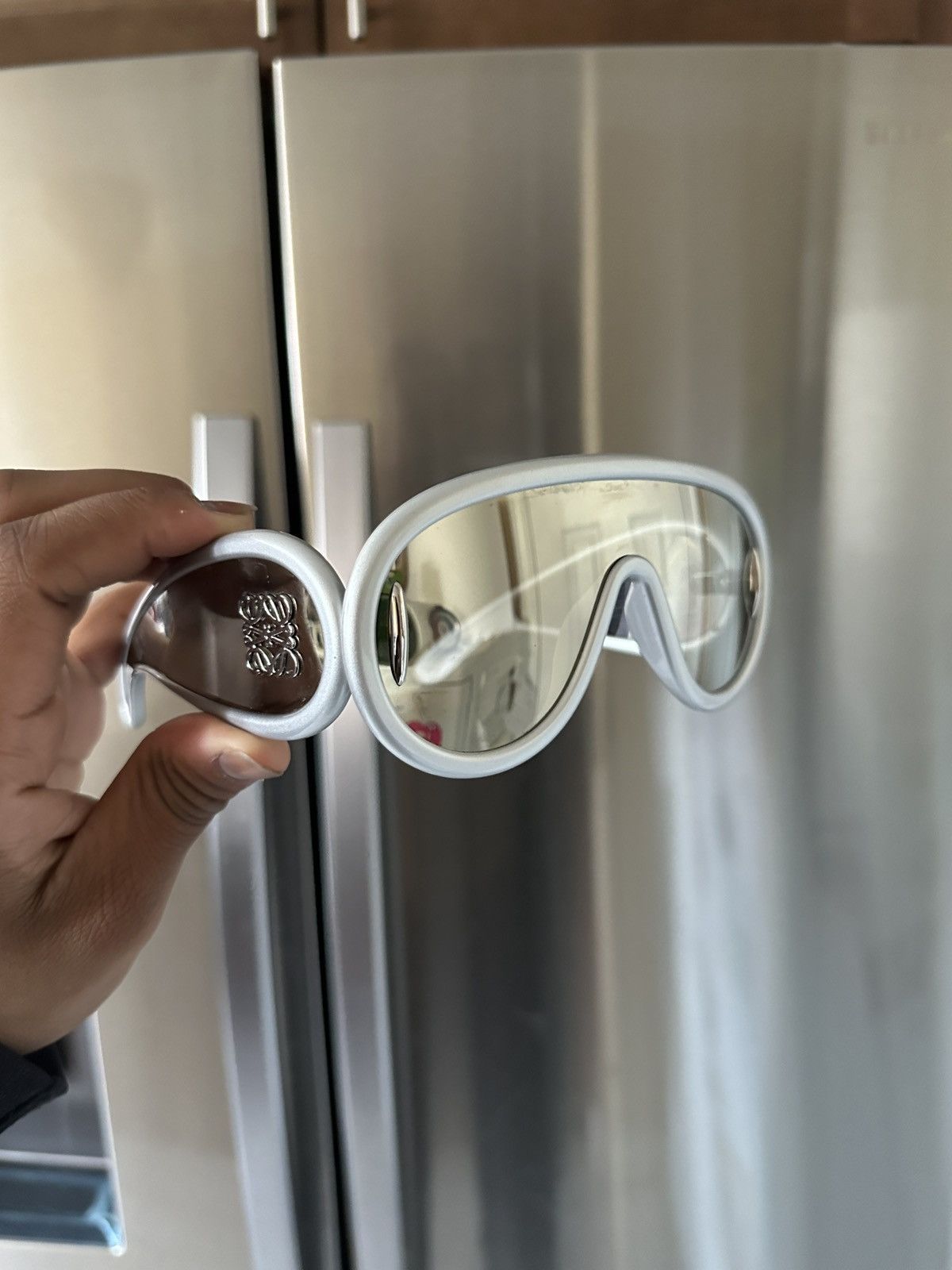 image of Loewe Wave Mask Sunglasses in Silver, Women's