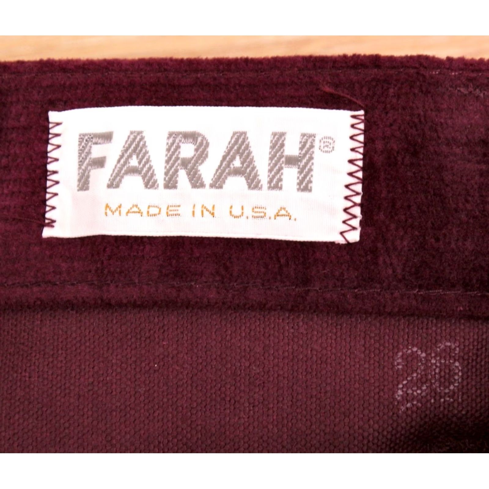 Farah VINTAGE Farah 60s Pants Flare Men’s VTG 1960s NOS Velvet Wine Burgundy 28 Short Hippy Jeans Shirt? Size US 28 / EU 44 - 6 Thumbnail
