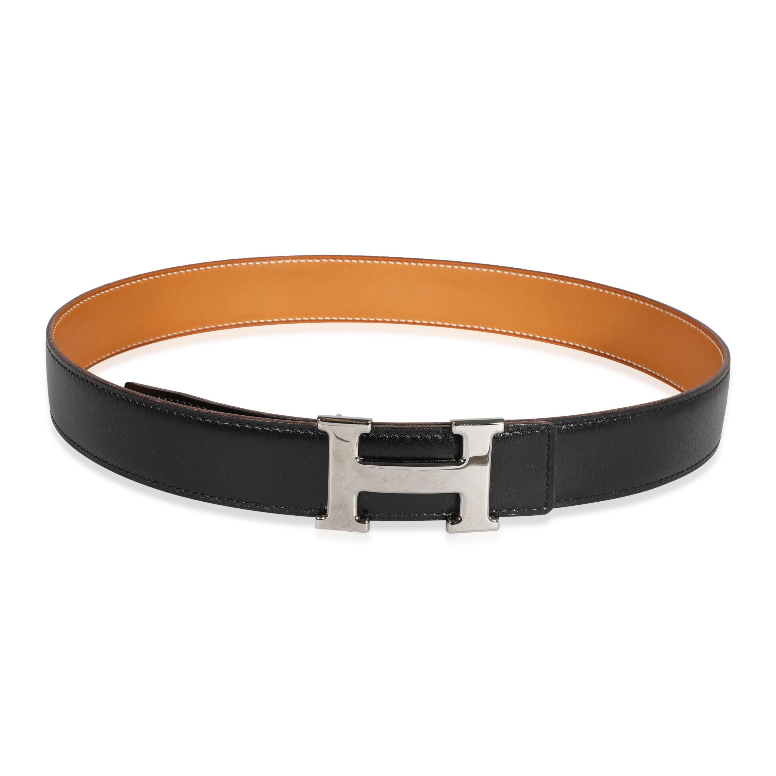 image of Hermes Black Box Calf & Natural Constance Belt Pvd, Women's