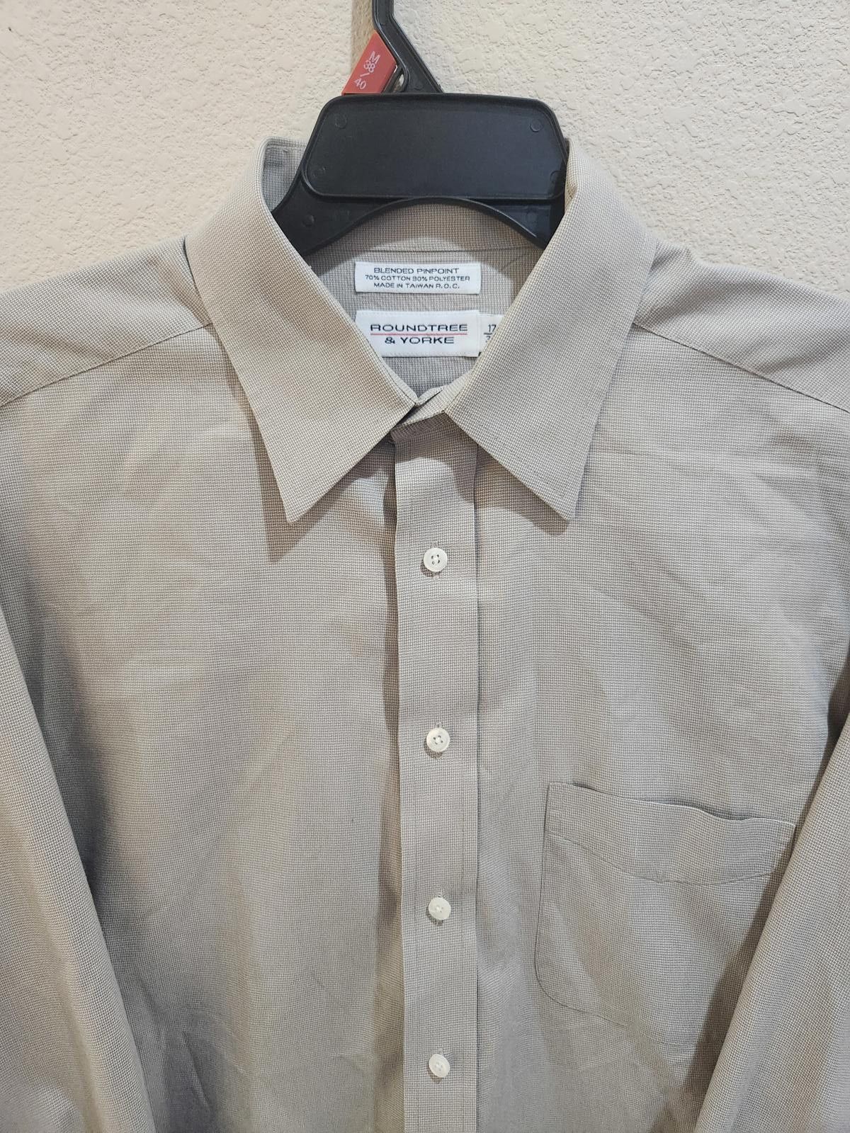 Roundtree & Yorke Roundtree & Yorke Men's Dress Shirt Blended Pinpoint L/S Size 38R - 8 Thumbnail
