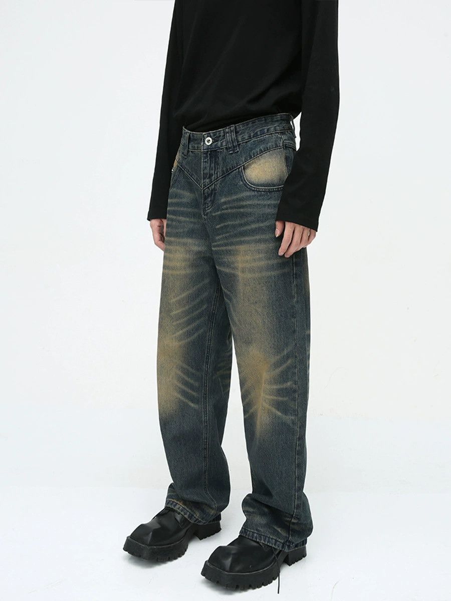 Vintage American washed distressed whisker wide-leg jeans Size US 32 / EU 48 - 3 Thumbnail
