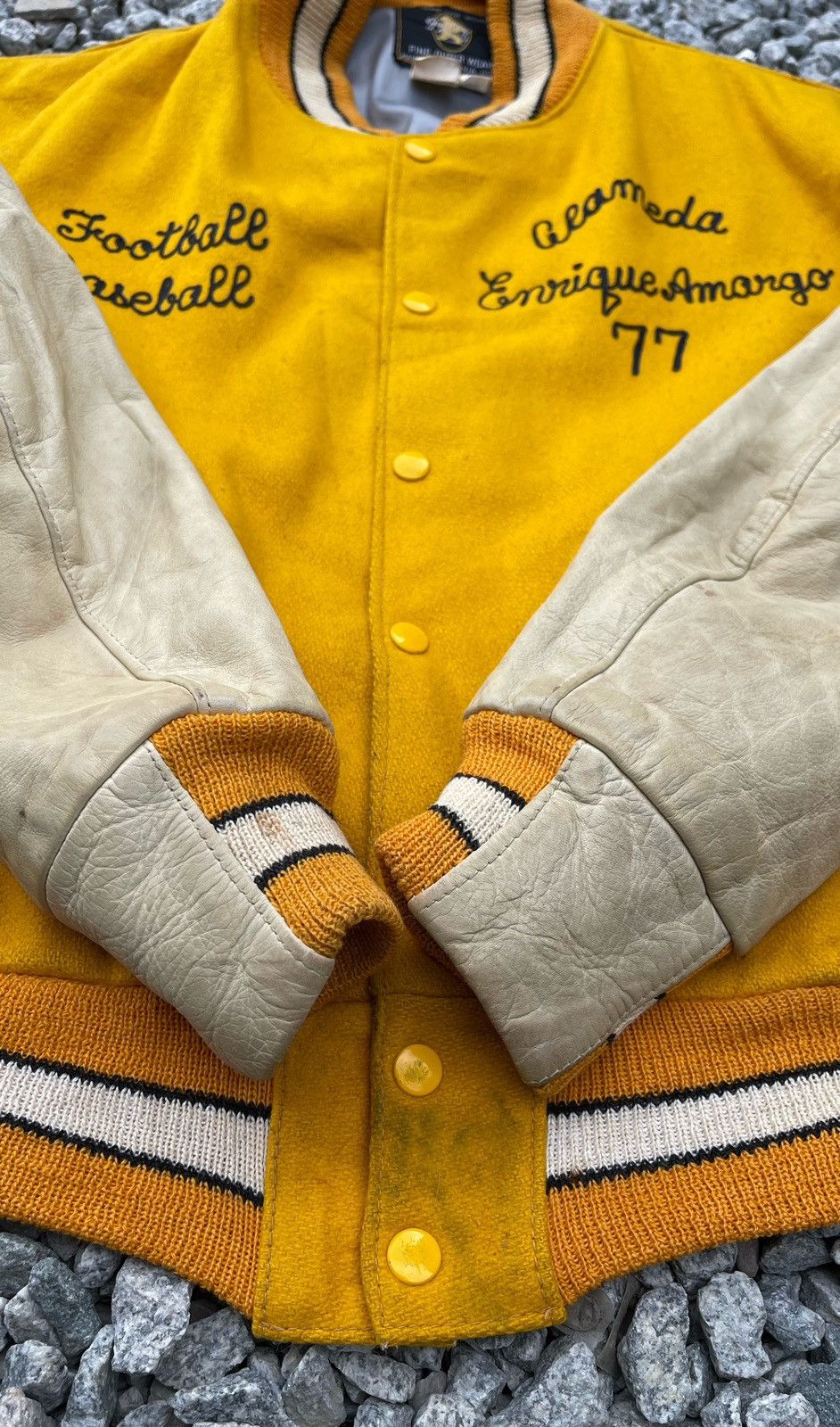 Golden Bear × Vintage 🔥RARE🔥 Golden Bear Leather Sleeve Varsity Jacket Made In Usa Size US L / EU 52-54 / 3 - 8 Thumbnail