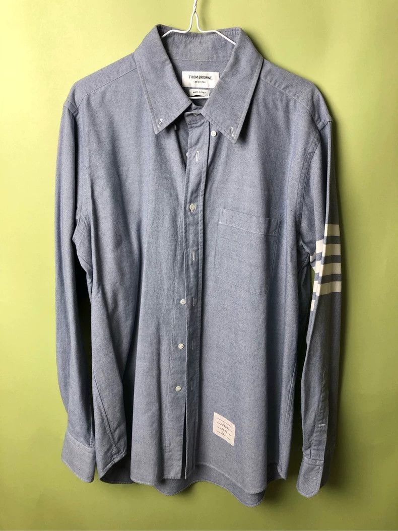 Thom Browne Thom Browne Blue and white four-bar long-sleeved shirt 2505 Size US XL / EU 56 / 4 - 1 Thumbnail