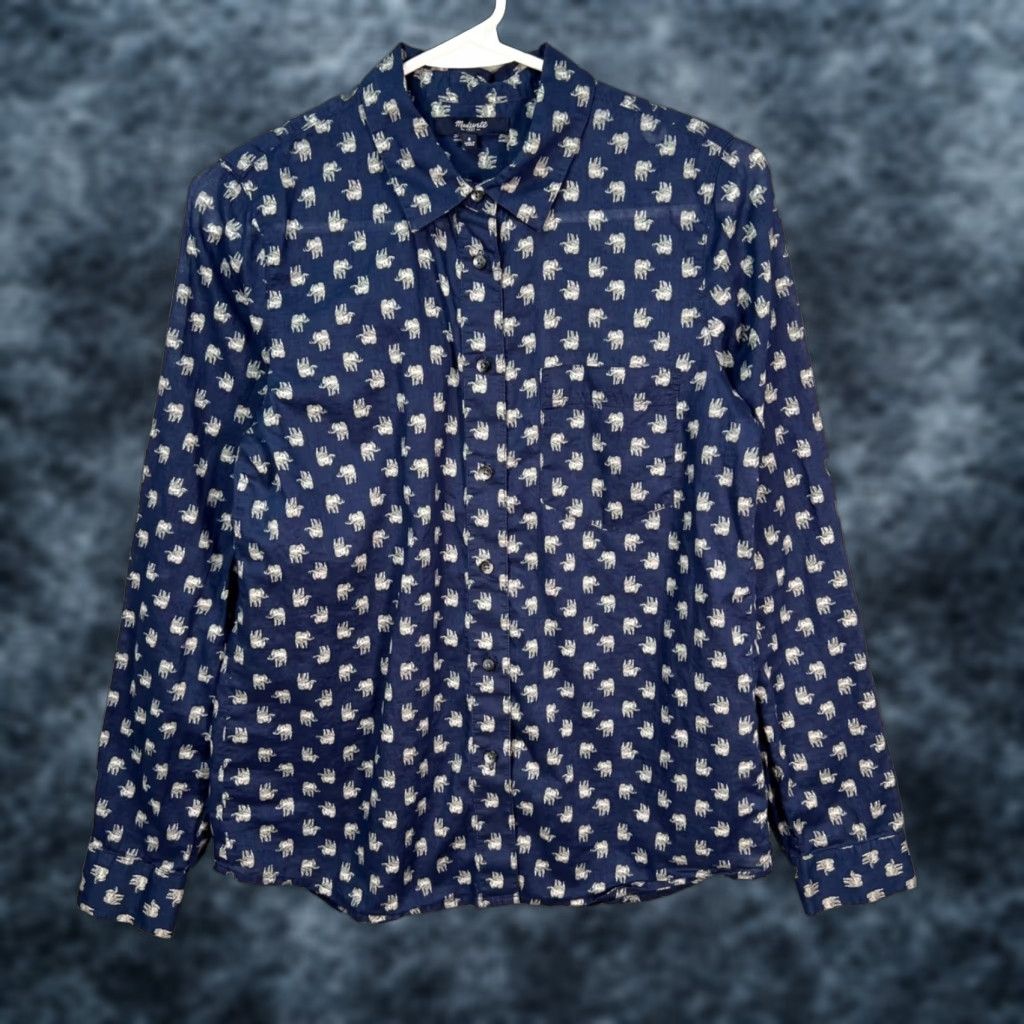 Madewell Madewell Button-Up Shirt Navy Blue Long Sleeve Womens Small Size S Cotton Elephant Print Casual Vintage No Size S / US 4 / IT 40 - 1 Thumbnail