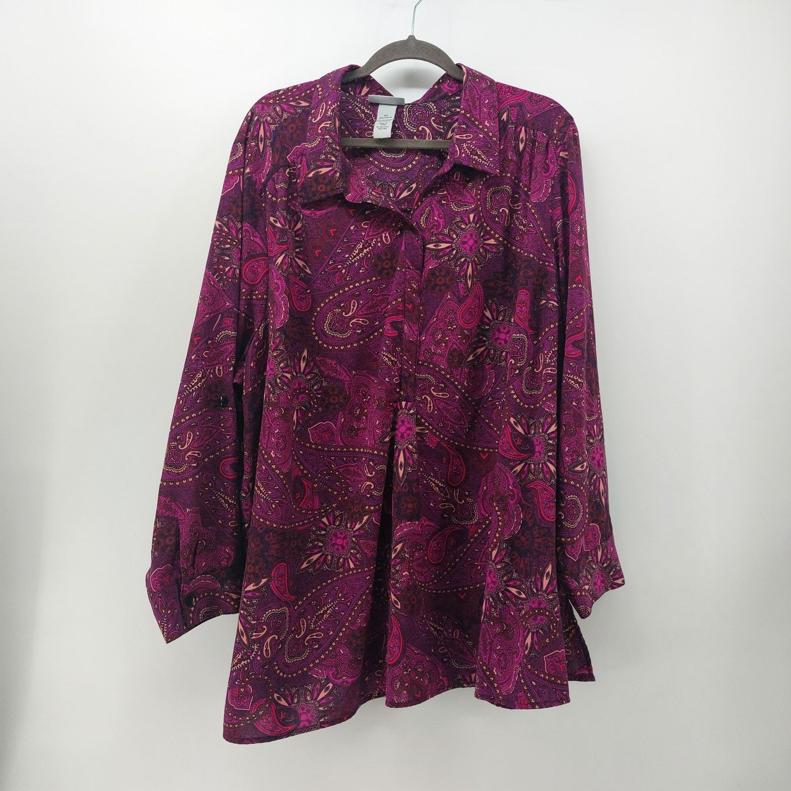 Other Catherines Womens Pink Paisley Blouse 3x (26/28W) Button-Tab Size 3XL / US 20-22 - 13 Thumbnail