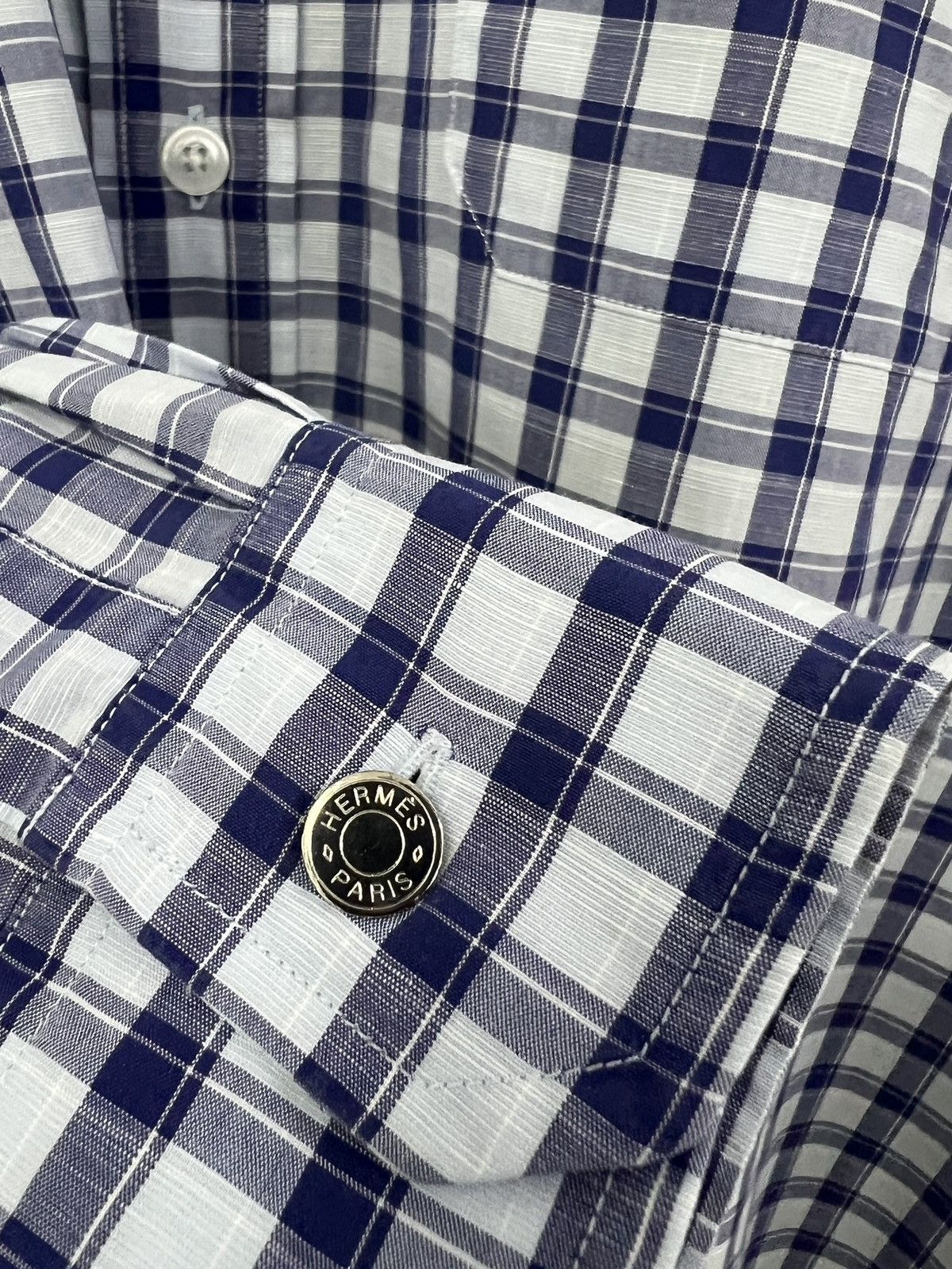 Hermes Vintage Hermes Blue Check Oversized Button Down Shirt Size US XXL / EU 58 / 5 - 6 Thumbnail