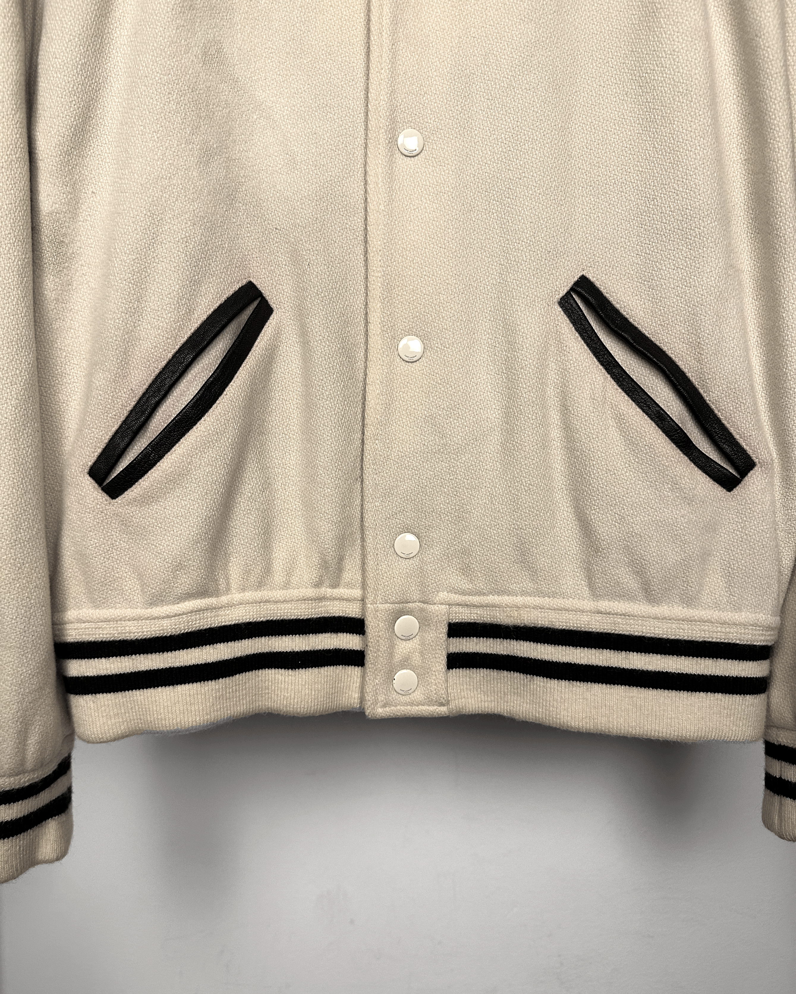 Saint Laurent Paris Saint Laurent Cream Teddy Varsity Bomber Jacket Size US L / EU 52-54 / 3 - 5 Thumbnail