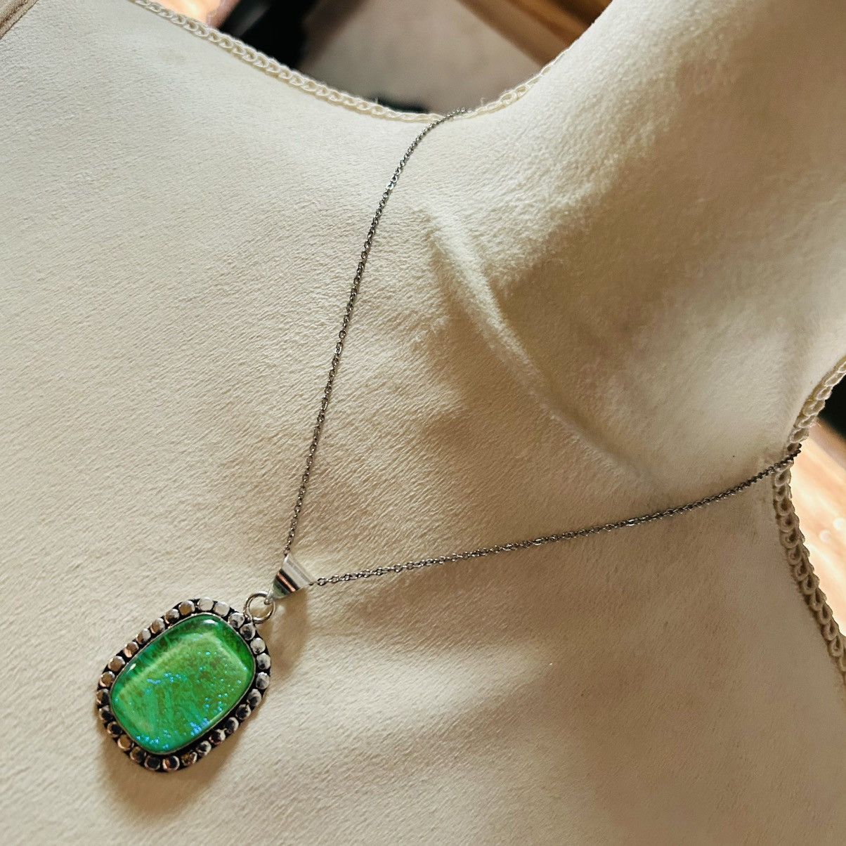 Handmade Handcrafted framed simulated opal 925 sterling necklace Size ONE SIZE - 2 Thumbnail