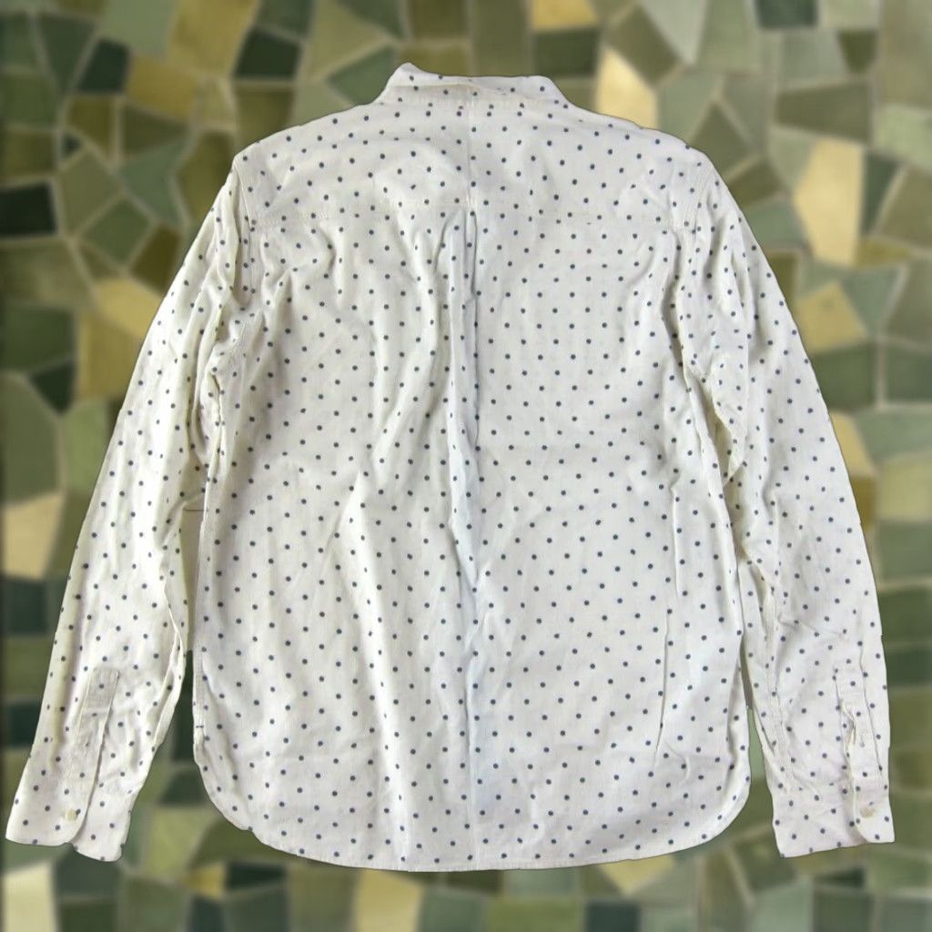 VINTAGE AllSaints Ivory Blue Polka Dot Collar Button-Down Long Sleeve Slim Fit Shirt XL