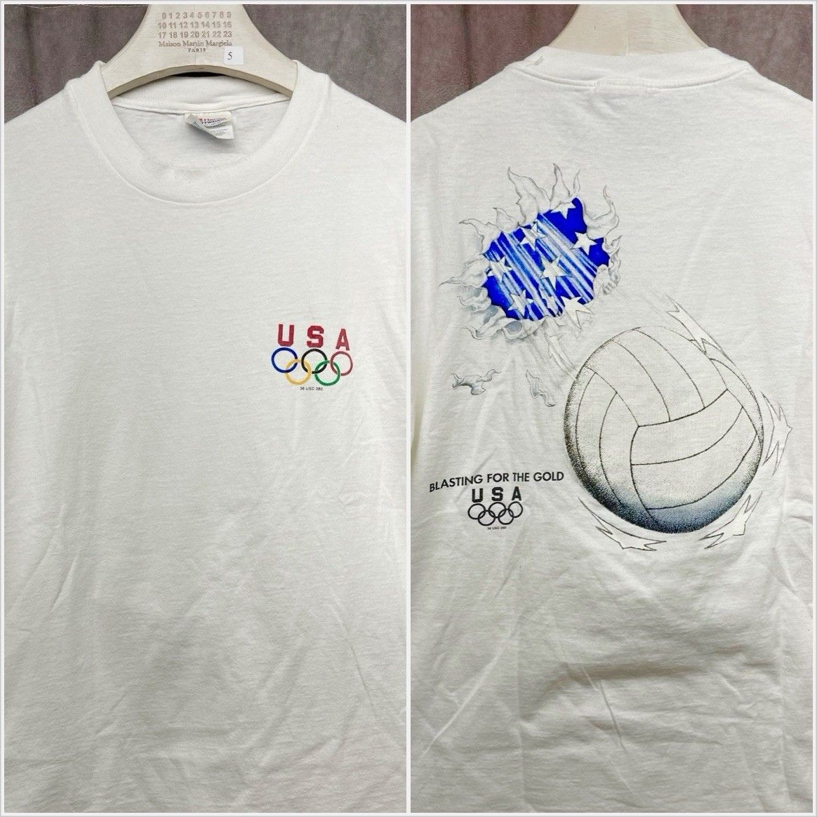 Hanes VINTAGE USA OLYMPIC VOLLEYBALL T SHIRT BLASTING FOR THE GOLD Size US L / EU 52-54 / 3 - 1 Thumbnail
