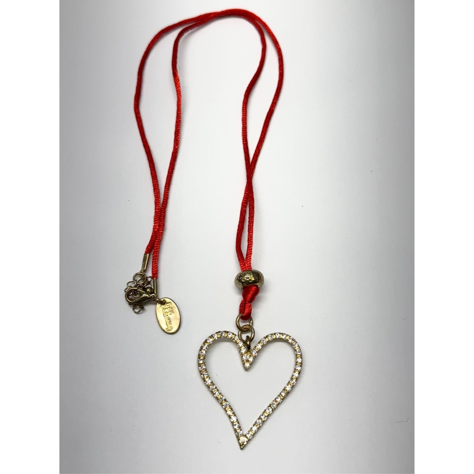 Vintage Fabric rhinestone heart rhinestone pendant necklace Size ONE SIZE - 3 Thumbnail