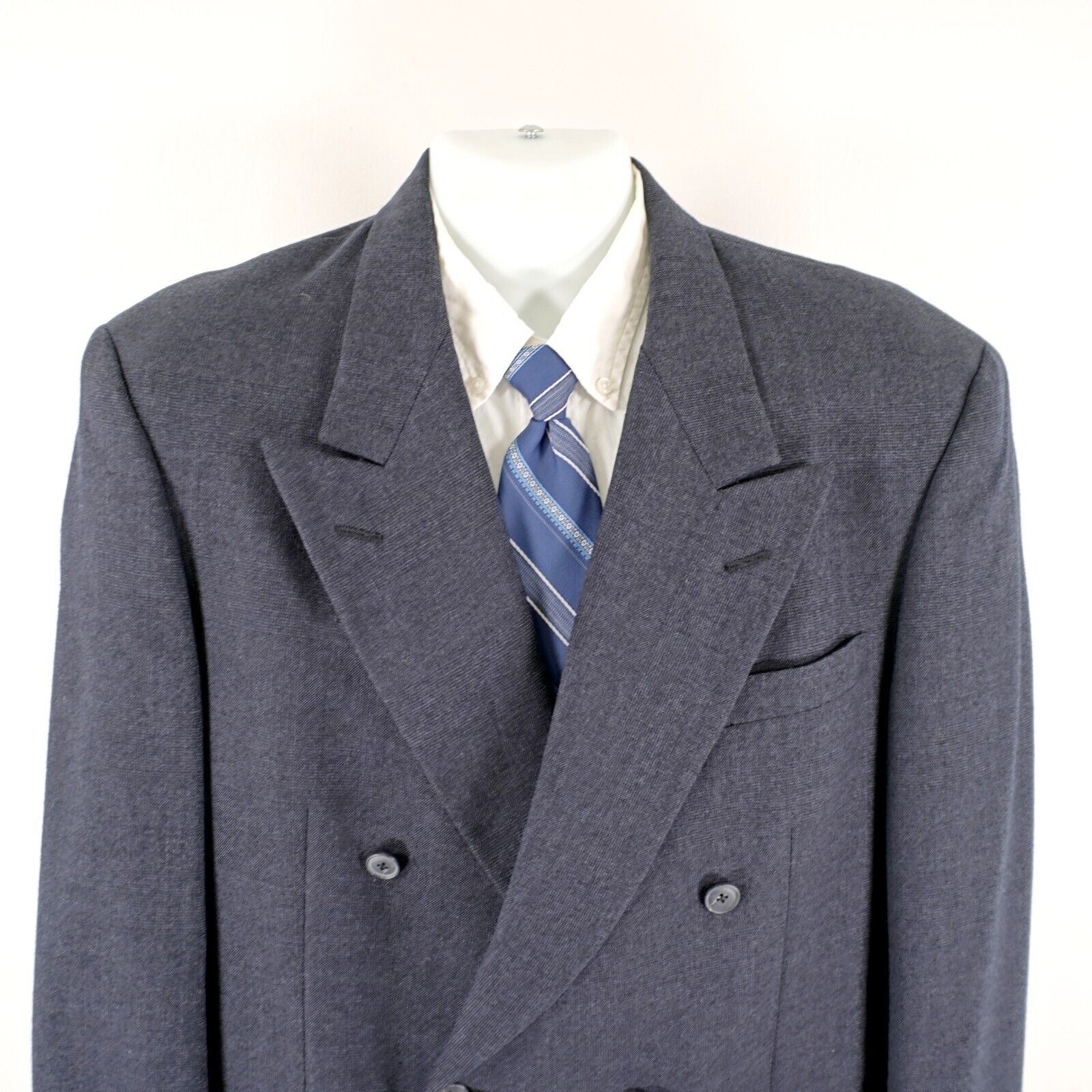 Austin Reed Austin Reed Flannel Wool Gray Peak Lapel Double Breasted Bla Size 42R - 1 Thumbnail