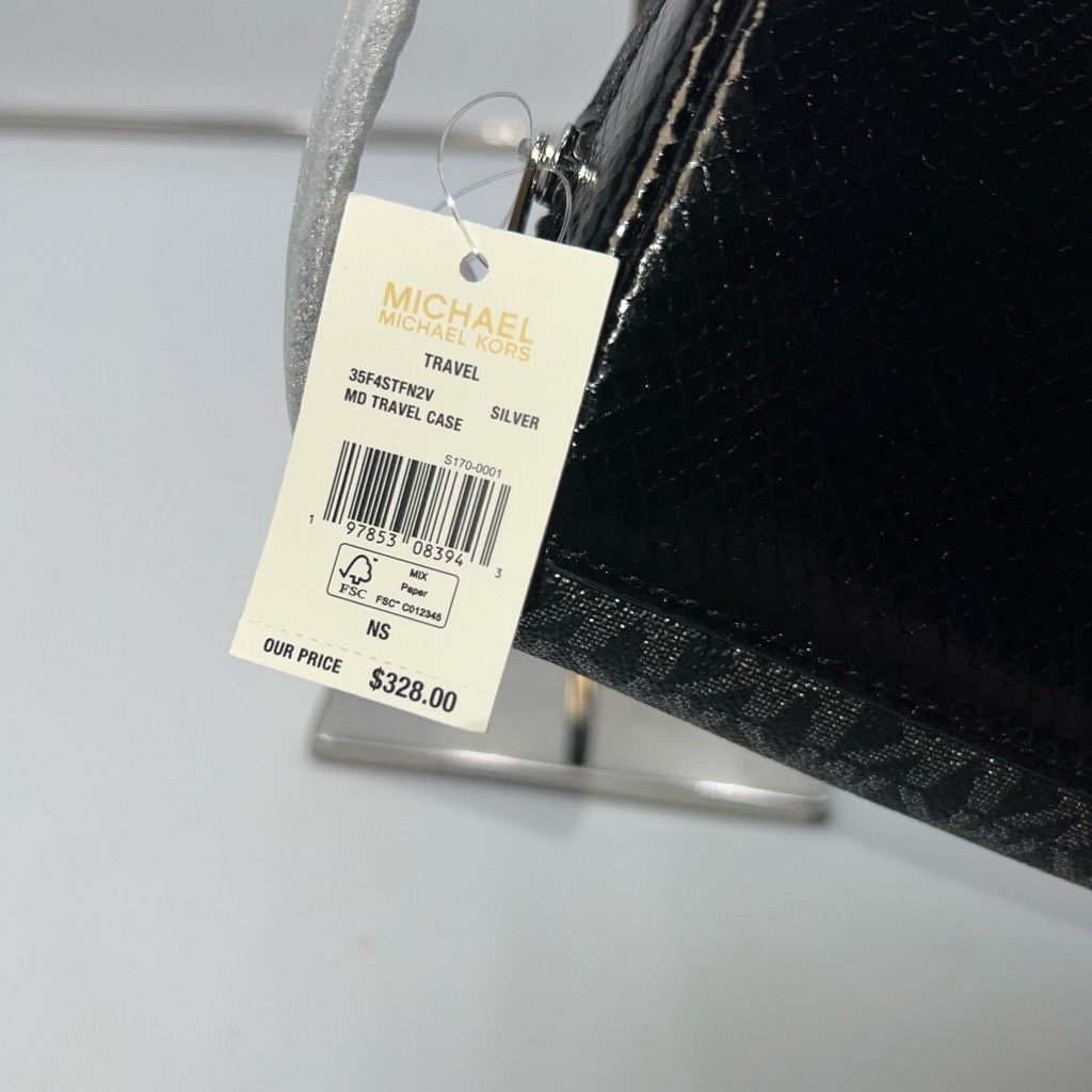 Michael Kors Michael Kors Black and Silver MD Travel Case with Snakeskin Embossed Leather on bottom and Handle Size ONE SIZE - 5 Thumbnail