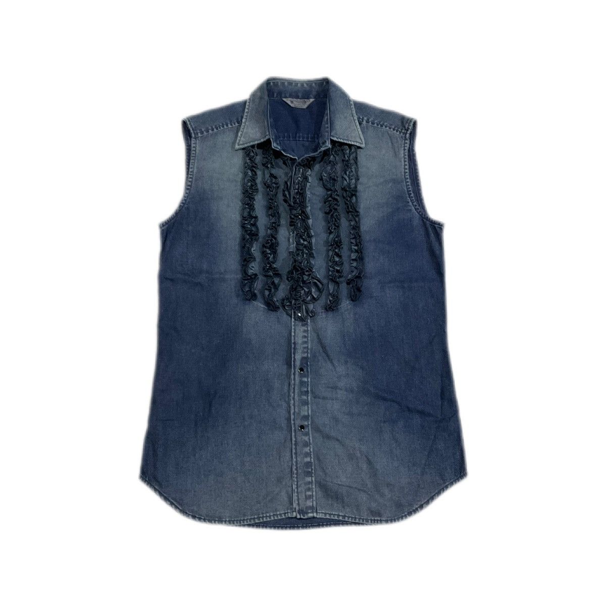 Diesel × Hysteric Glamour × Japanese Brand 🔥Sick Y2K Diesel Ruffled Denim Sleeveless Shirt Size US L / EU 52-54 / 3 - 2 Thumbnail