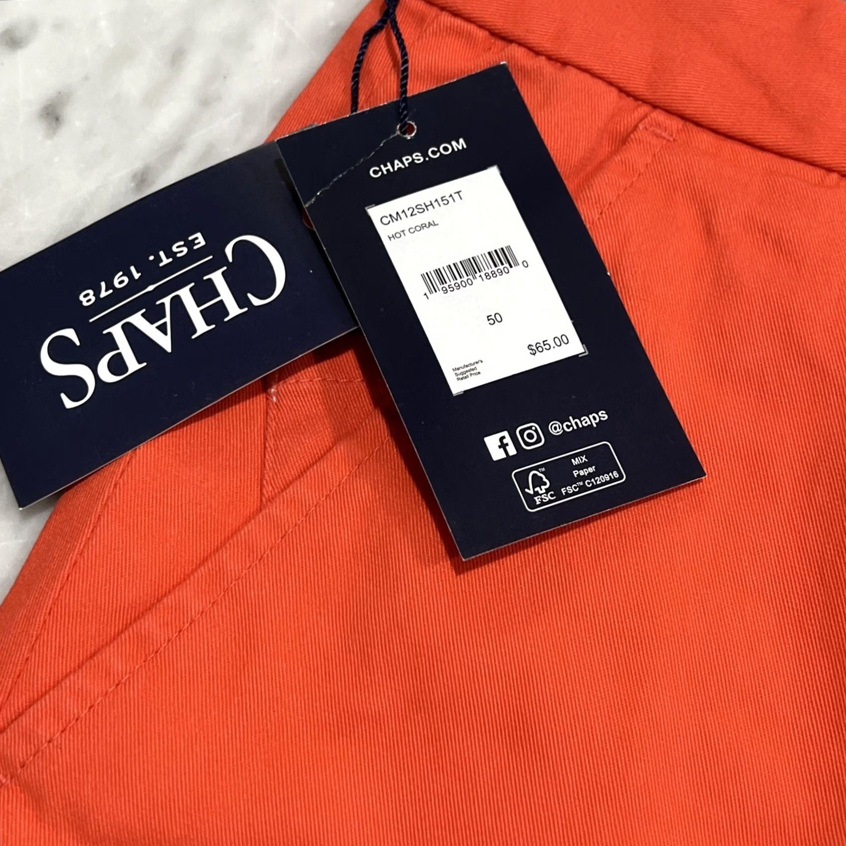 Chaps Chaps Ralph Lauren Men Flat Front 50 Big & Tall 9” Inseam Casual Cotton Blend Coral Stretch Twill Shirt? Size US 34 / EU 50 - 6 Thumbnail
