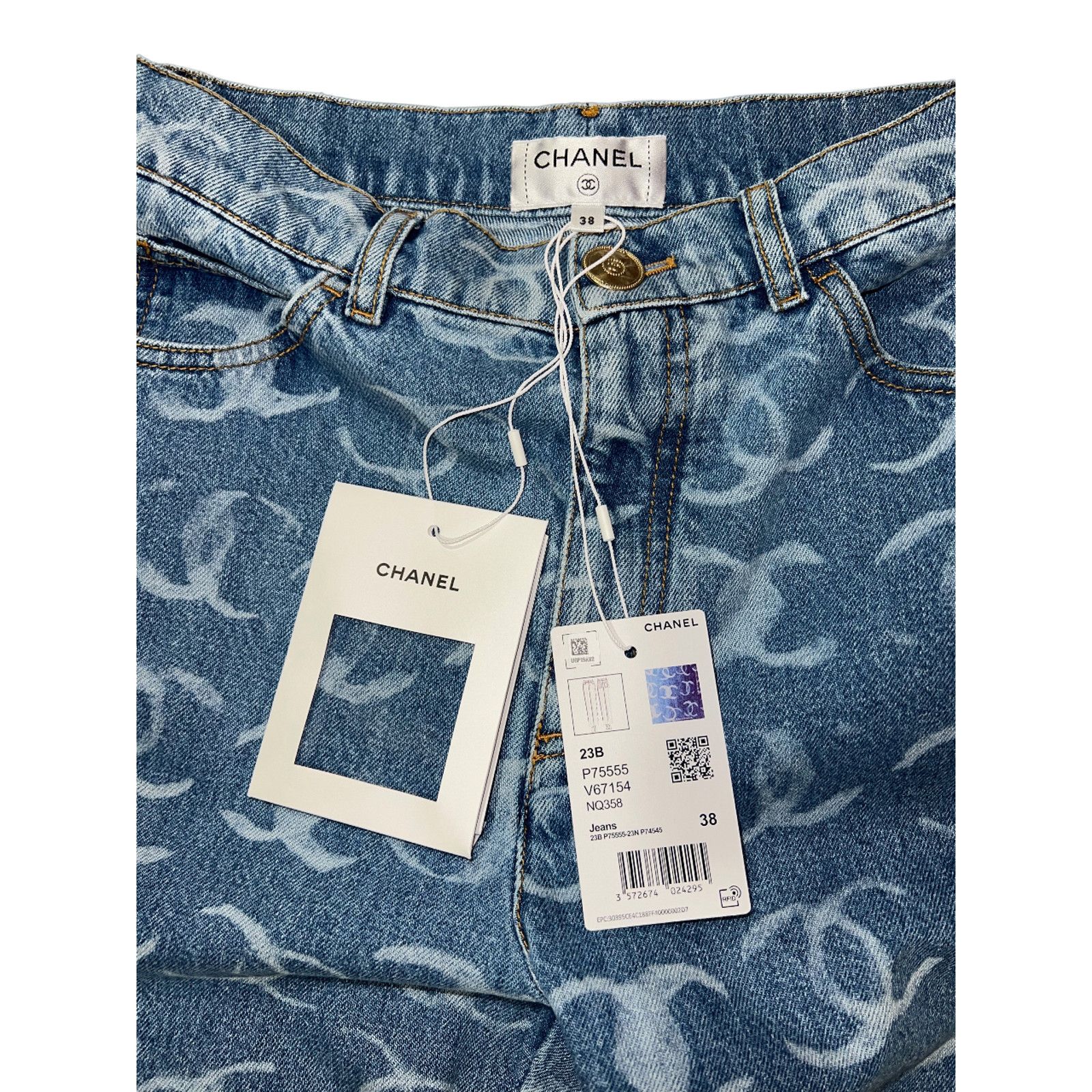 Chanel Chanel Denim White CC Printed Logo Sequin Regular Jeans 38 Size 26" / US 2 / IT 38 - 8 Thumbnail