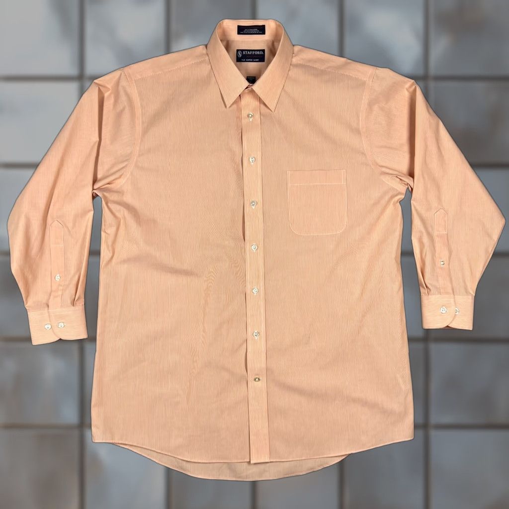 Stafford Stafford The Super Shirt Shirt Men 17 Salmon Striped Classic Fit Button-Up Size US XL / EU 56 / 4 - 1 Thumbnail