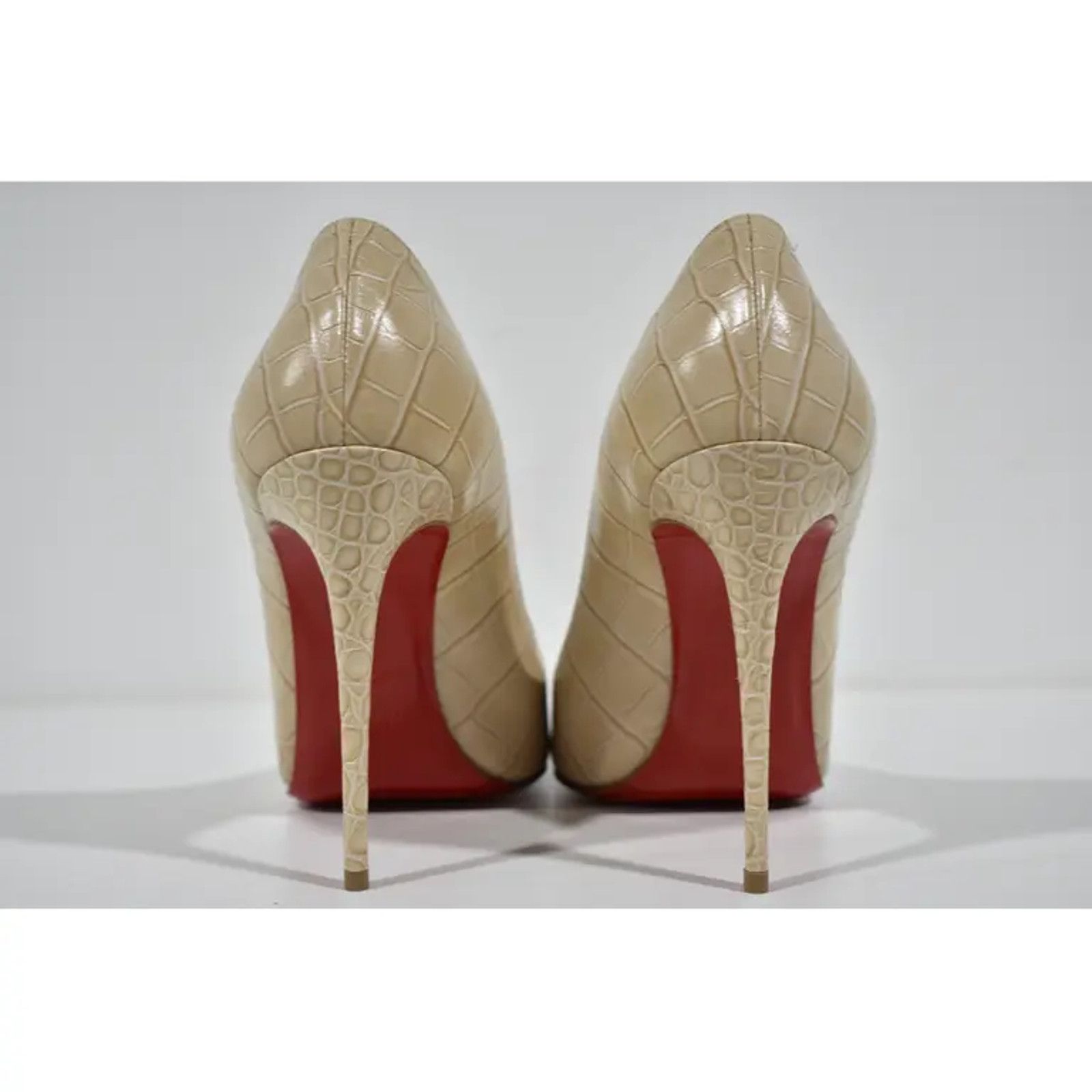 Christian Louboutin Kate 100 Nougat Nude Calf Ali Croc Pointed Heel Pump 39.5 Size US 9.5 / IT 39.5 - 11 Thumbnail