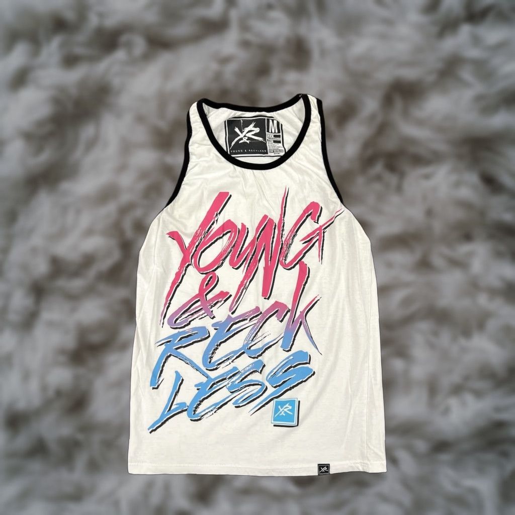 Etro Young & Reckless Tank Top Medium White Graphic Print Retro T-Shirt Mens M Size US M / EU 48-50 / 2 - 1 Thumbnail