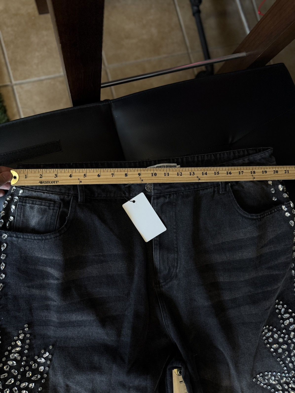Vale Valley Stone Crystal Rhinestone Baggy Black Jeans Size 38 Size US 38 / EU 54 - 11 Thumbnail