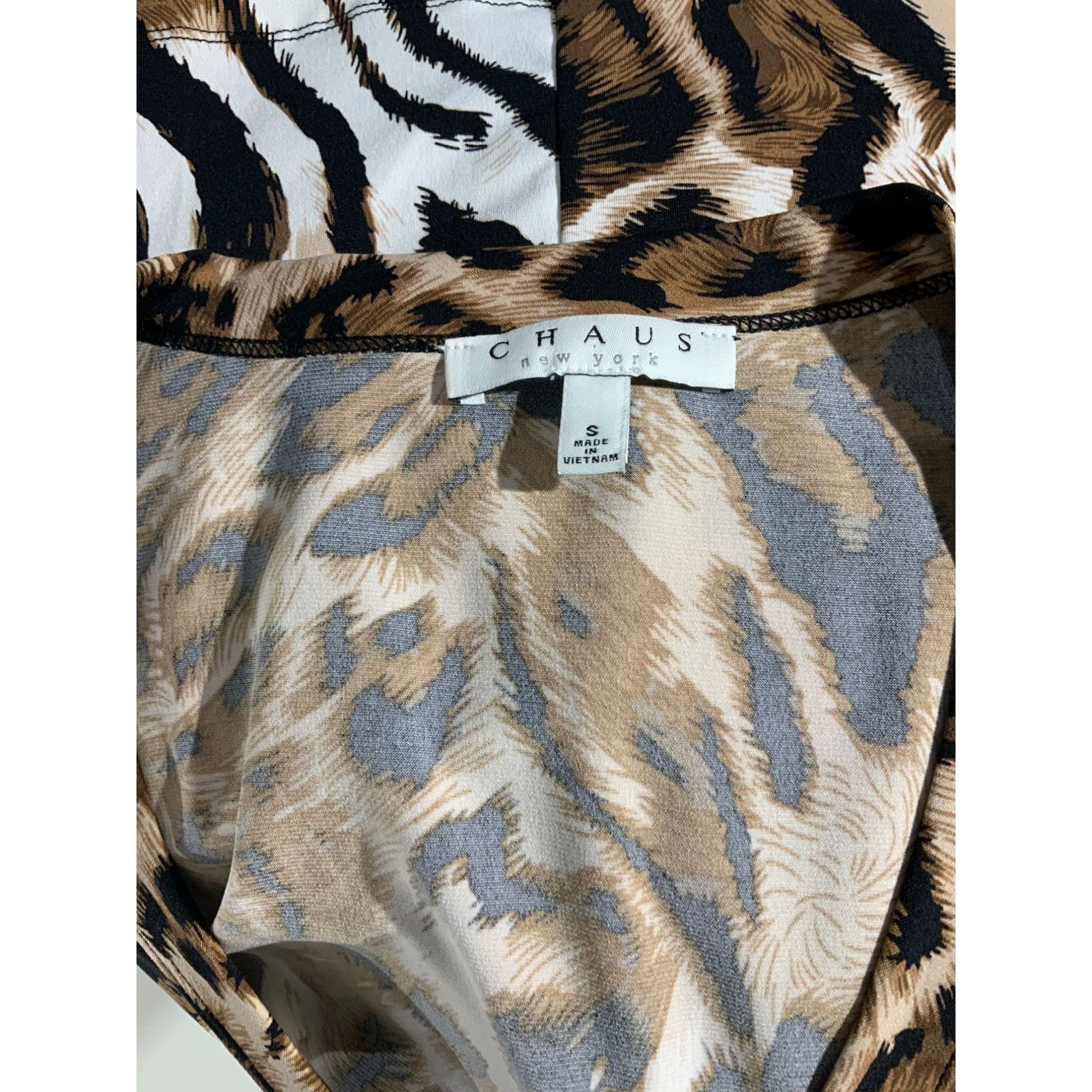 Designer Chaus Animal Print Brown Black Tunic Top Quarter Sleeve S Size S / US 4 / IT 40 - 5 Thumbnail