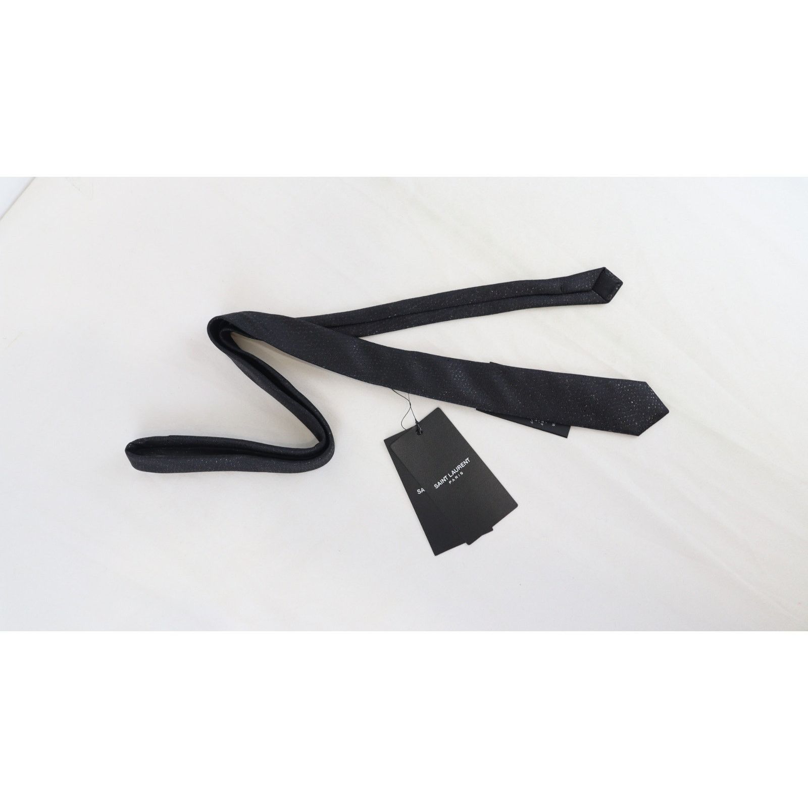 Saint Laurent Paris o1rshd1 Size: L / Tie Cravate Noir Givre in Black Size ONE SIZE - 1 Thumbnail