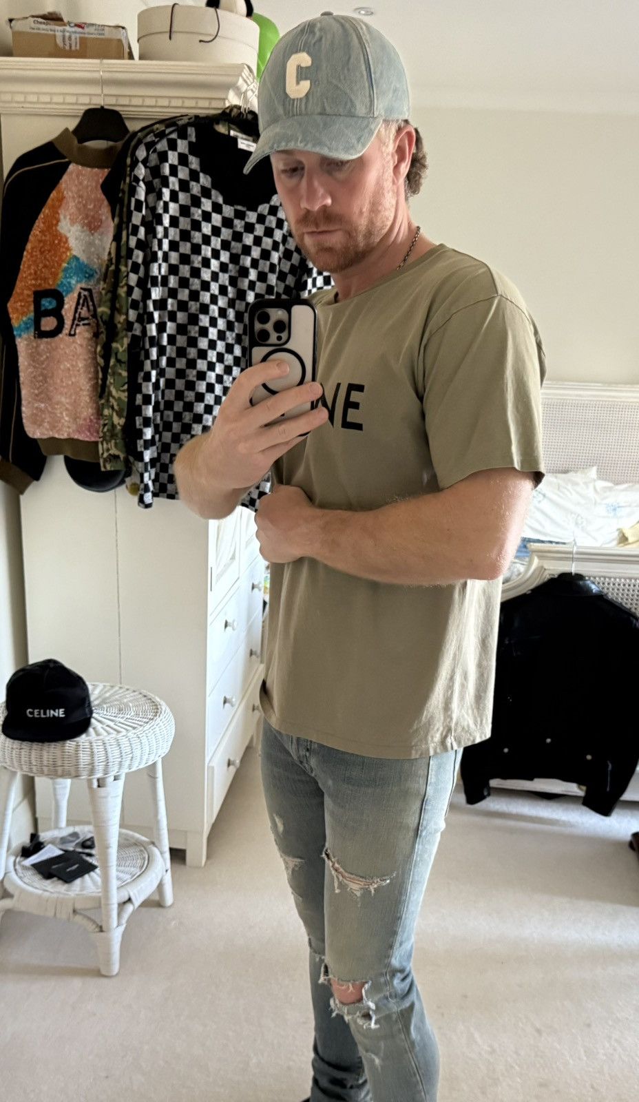 Celine Celine logo t shirt Hedi Slimane khaki green M grail Size US M / EU 48-50 / 2 - 3 Thumbnail