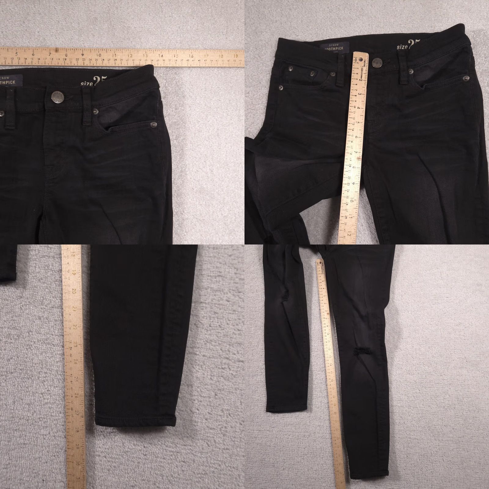J.Crew J.CREW Toothpick Jeans Womens 25 Black Mid Rise Distressed Skinny Stretch Denim Jeans Size 42" / US 20 - 8 Thumbnail