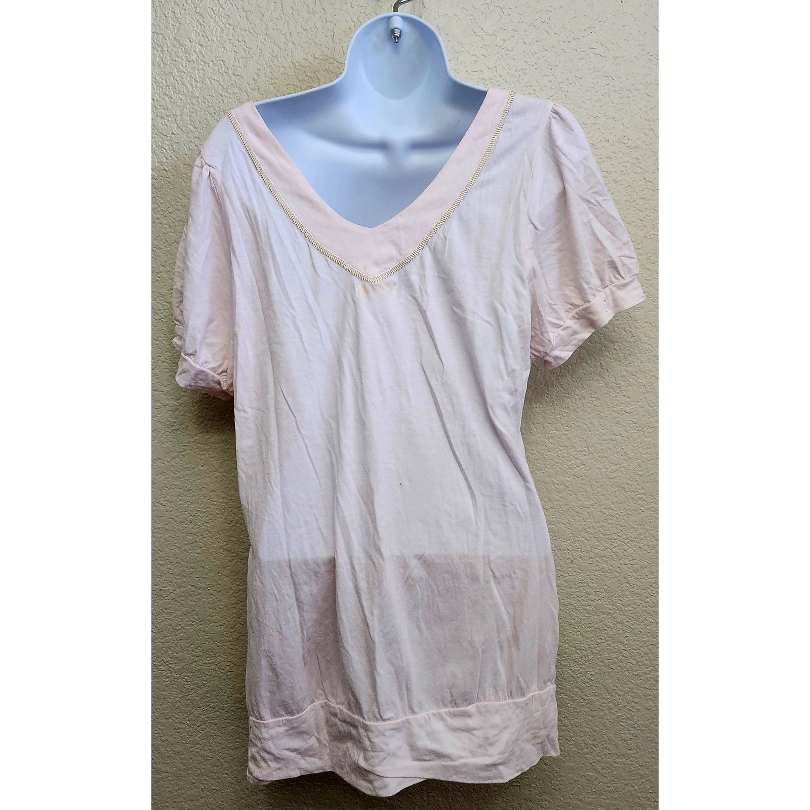 Southpole South Pole Light Pink Gold Embellished Double V Neck Top XXL Size XXL / US 16-18 / IT 52-54 - 3 Thumbnail