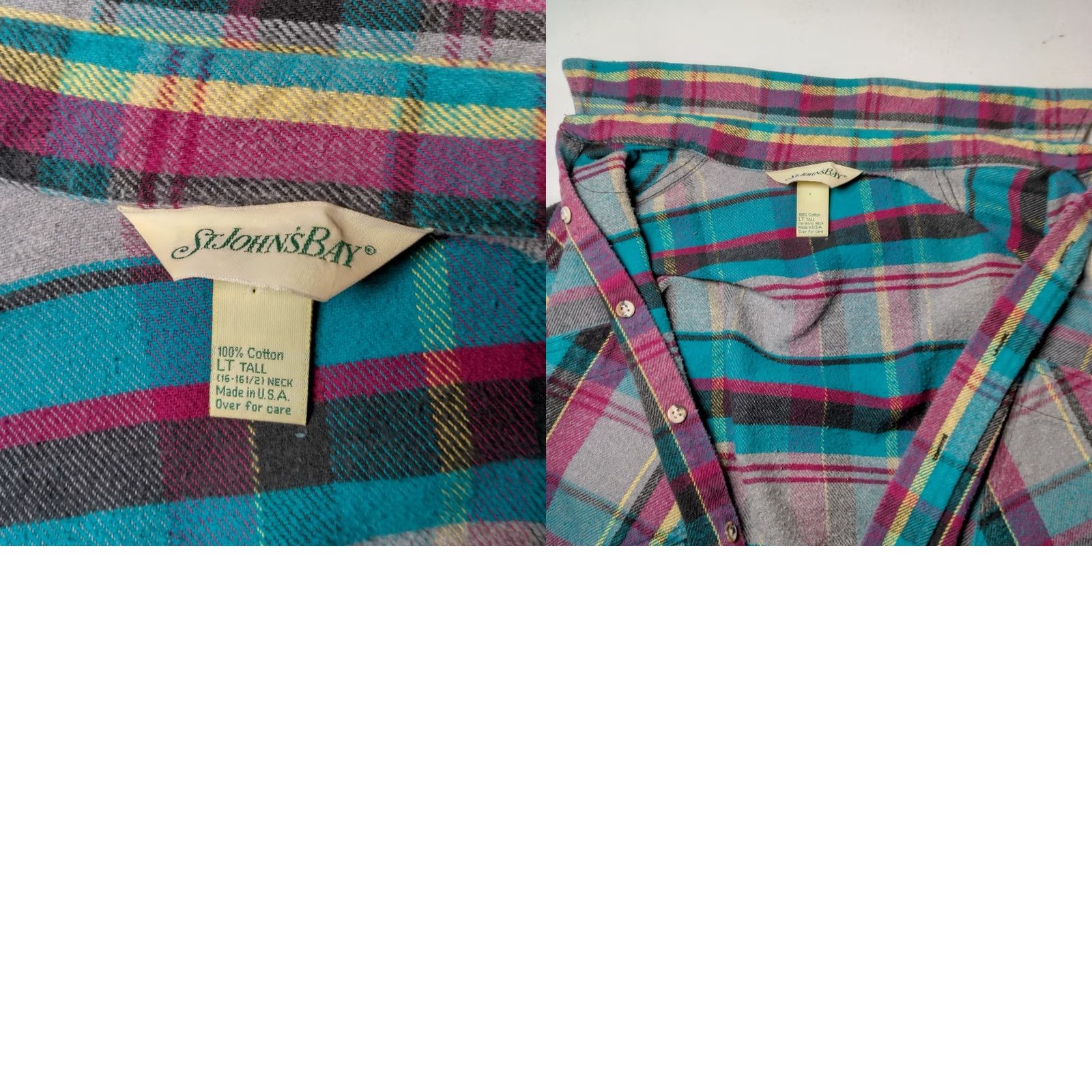Vintage VINTAGE St John's Bay Flannel Shirt Men LT Large Tall Blue Purple Yellow USA Made Shirt Size US L / EU 52-54 / 3 - 10 Thumbnail