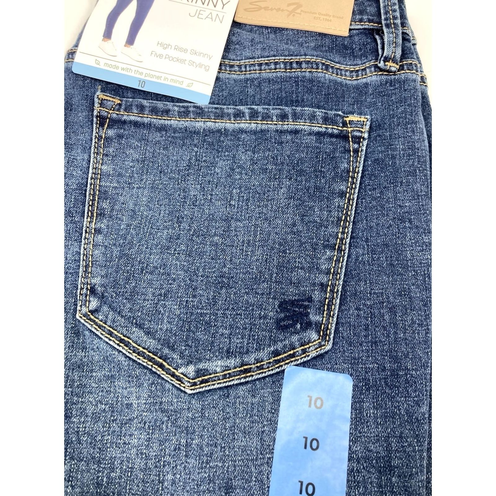 Vintage Seven7 Jeans Women 10 34X31 Blue Denim High Rise Stretch Medium Wash NWT Skinny Size 24" / US 00 / IT 34 - 4 Thumbnail