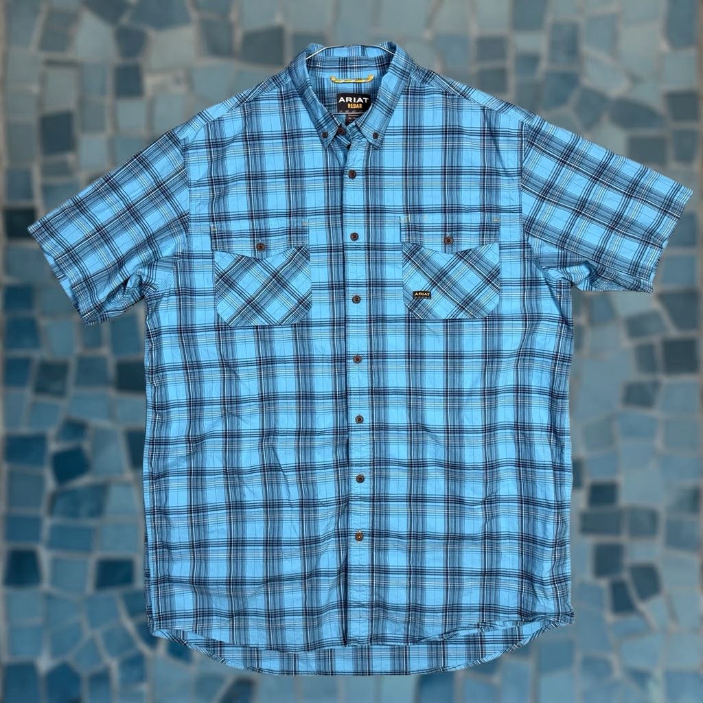 Ariat Ariat Rebar Shirt Mens XLT Tall Plaid Short Sleeve Durastretch Workwear Utility Shirt Size US XL / EU 56 / 4 - 1 Thumbnail