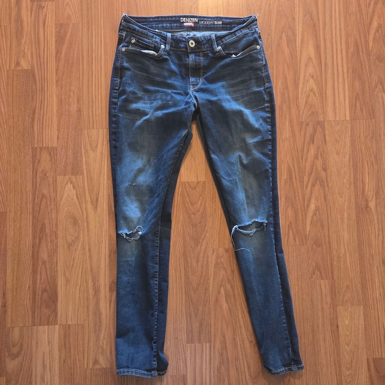 Levi's Denizen Levis Modern Slim Distressed Navy Blue Jeans W29 L32 Size 29" - 3 Thumbnail