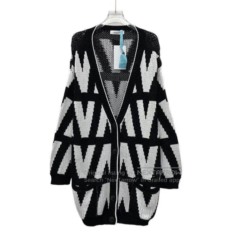 Valentino Valentino Black letter intarsia cotton knitted cardigan Size M / US 6-8 / IT 42-44 - 1 Thumbnail