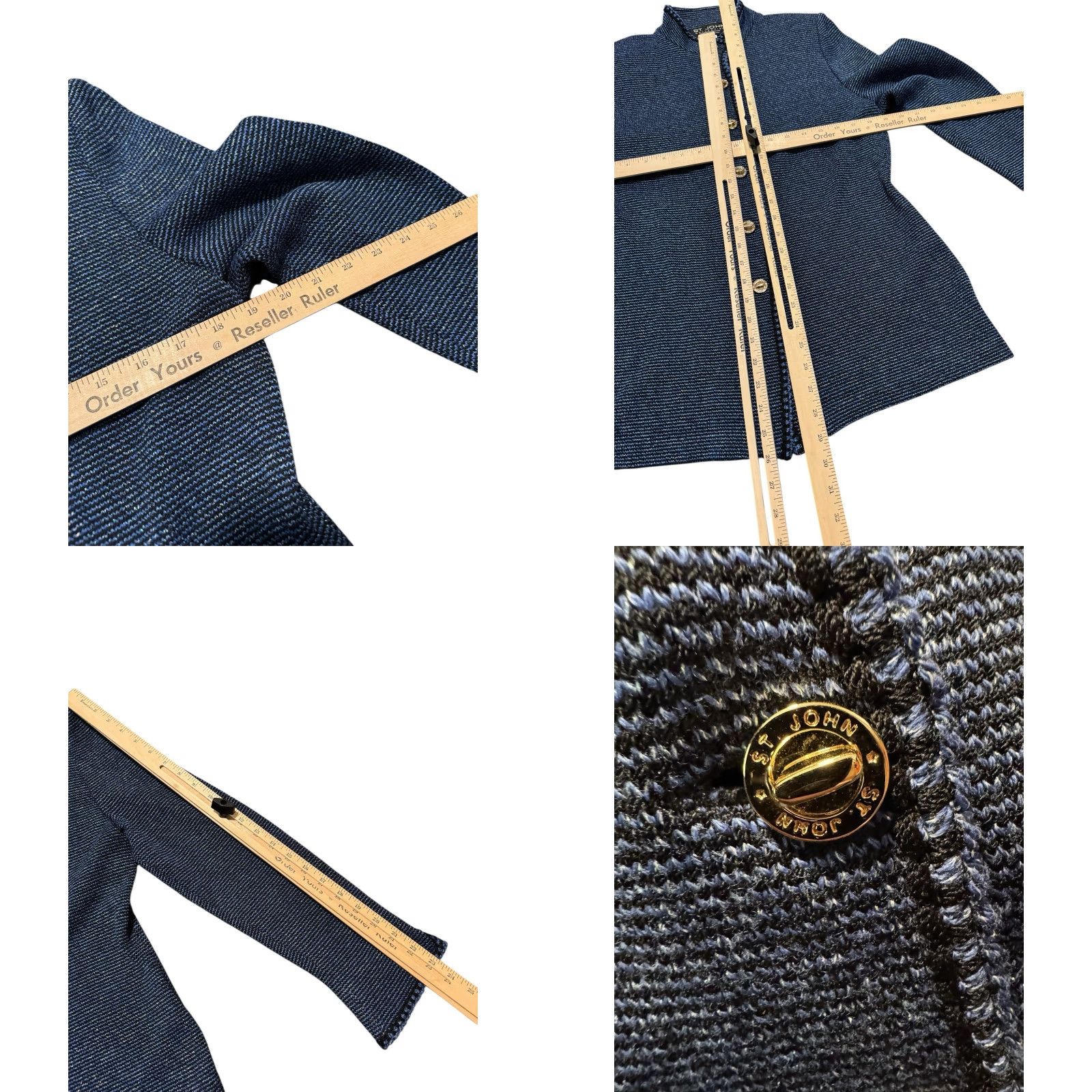 St. John St. John Collection Marie Gray Knit Jacket Black Blue Marled Gold Logo Buttons Size 10 Jacket Women Regular Knit Wool Front Button Vintage No Size L / US 10 / IT 46 - 9 Thumbnail