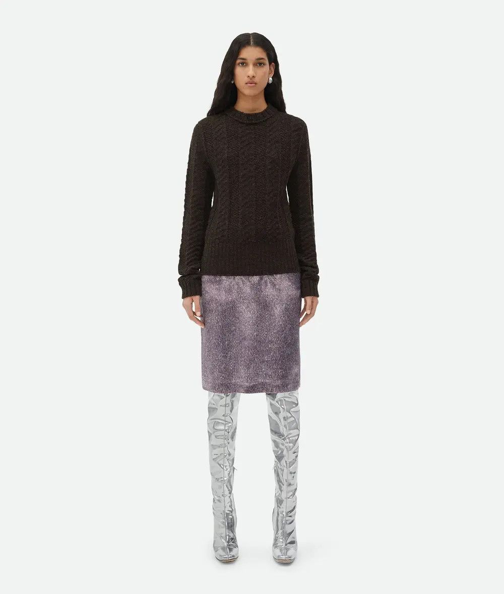 Bottega Veneta o1n1vont0925 Printed Cupro Midi Skirt in Purple Size 25" / US 0 / IT 36 - 1 Thumbnail