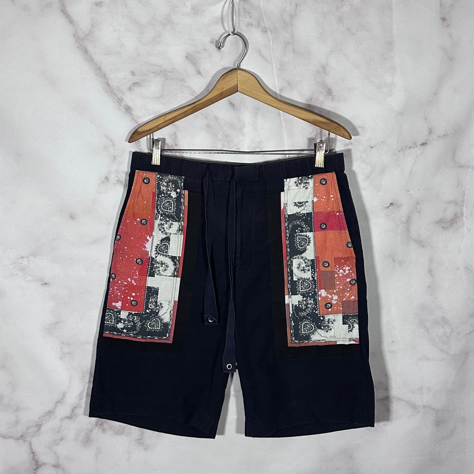 Navy/Orange Paisley Bandana Shorts
