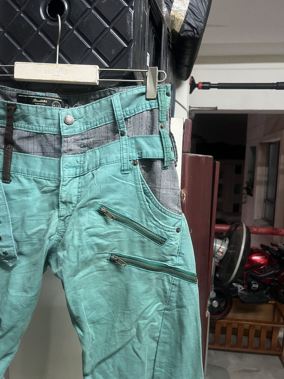 Hysteric Glamour × Japanese Brand SICK🔥DOUBLE WAIST BREATHMINT GREEN FADED COTTON PANT Size US 32 / EU 48 - 2 Thumbnail