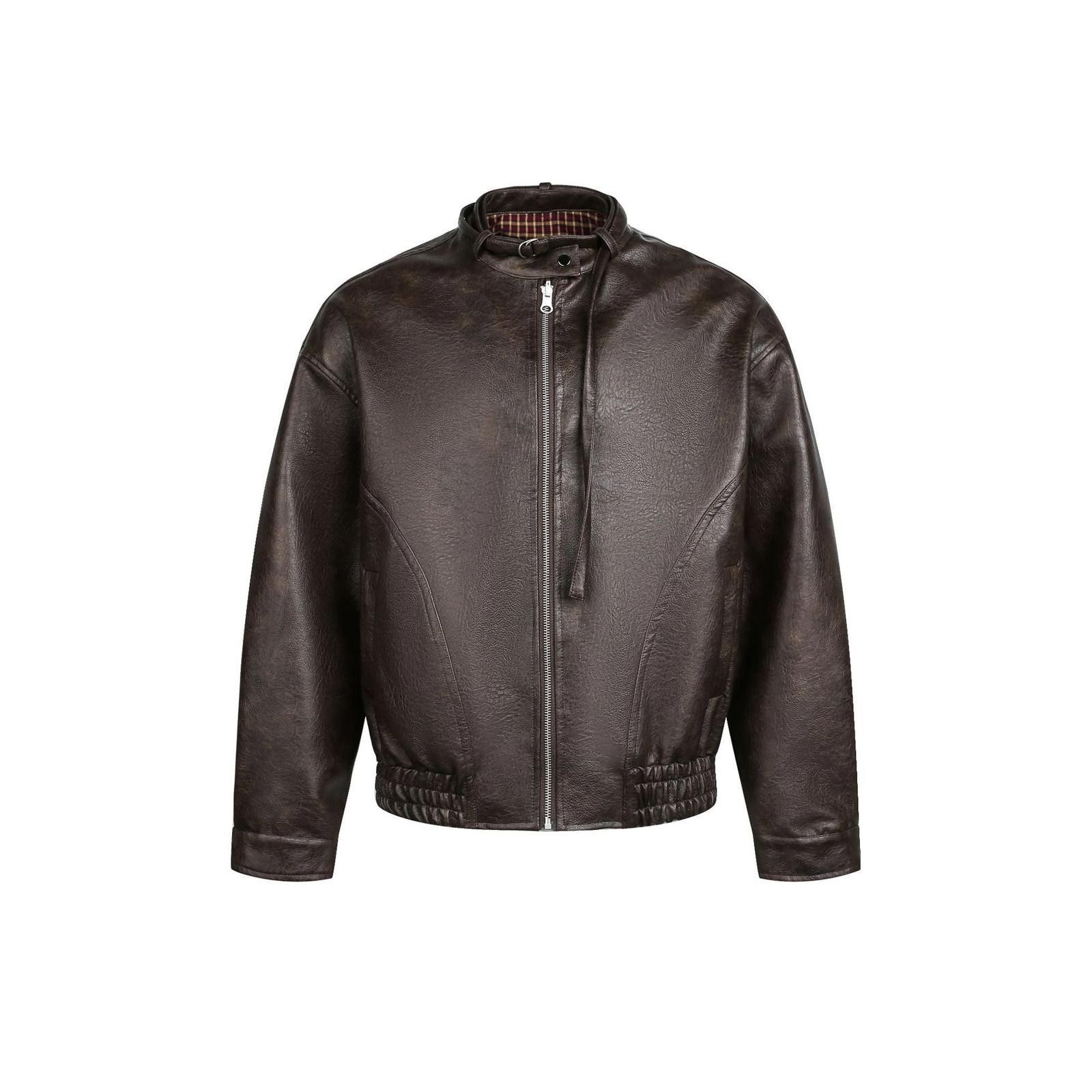 Leather Dark Brown Vintage Leather Bomber Jacket, Zip Front Size US M / EU 48-50 / 2 - 2 Thumbnail