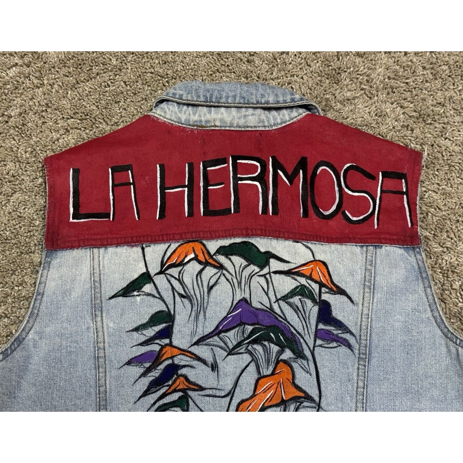 Other LA HERMOSA Upcycled Hand Painted Denim Vest Floral Art L Size L / US 10 / IT 46 - 2 Thumbnail